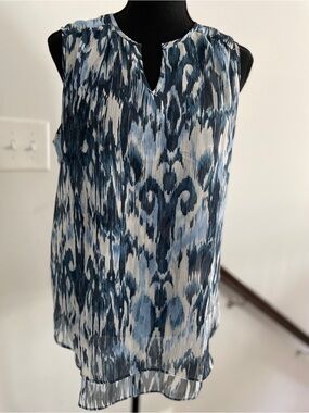 Cristina B. Summer Top Size M Fabric Overlay Abstract Print Sheer
